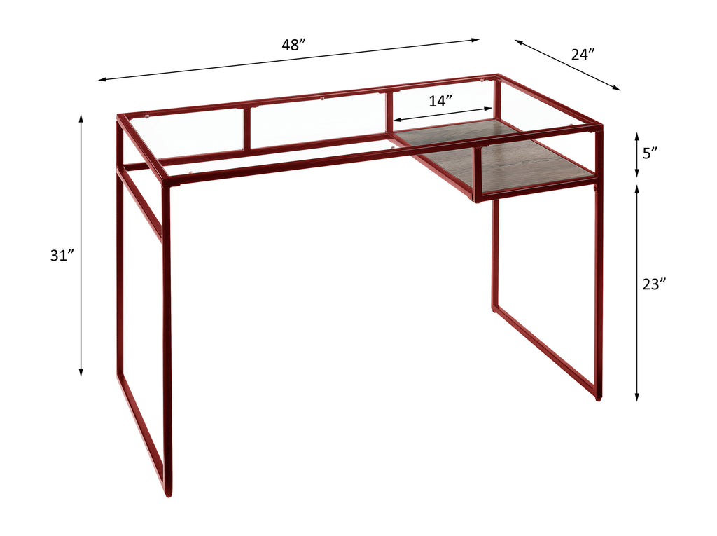 Leoglint ACME Yasin Office Desk, Red & Glass 92584