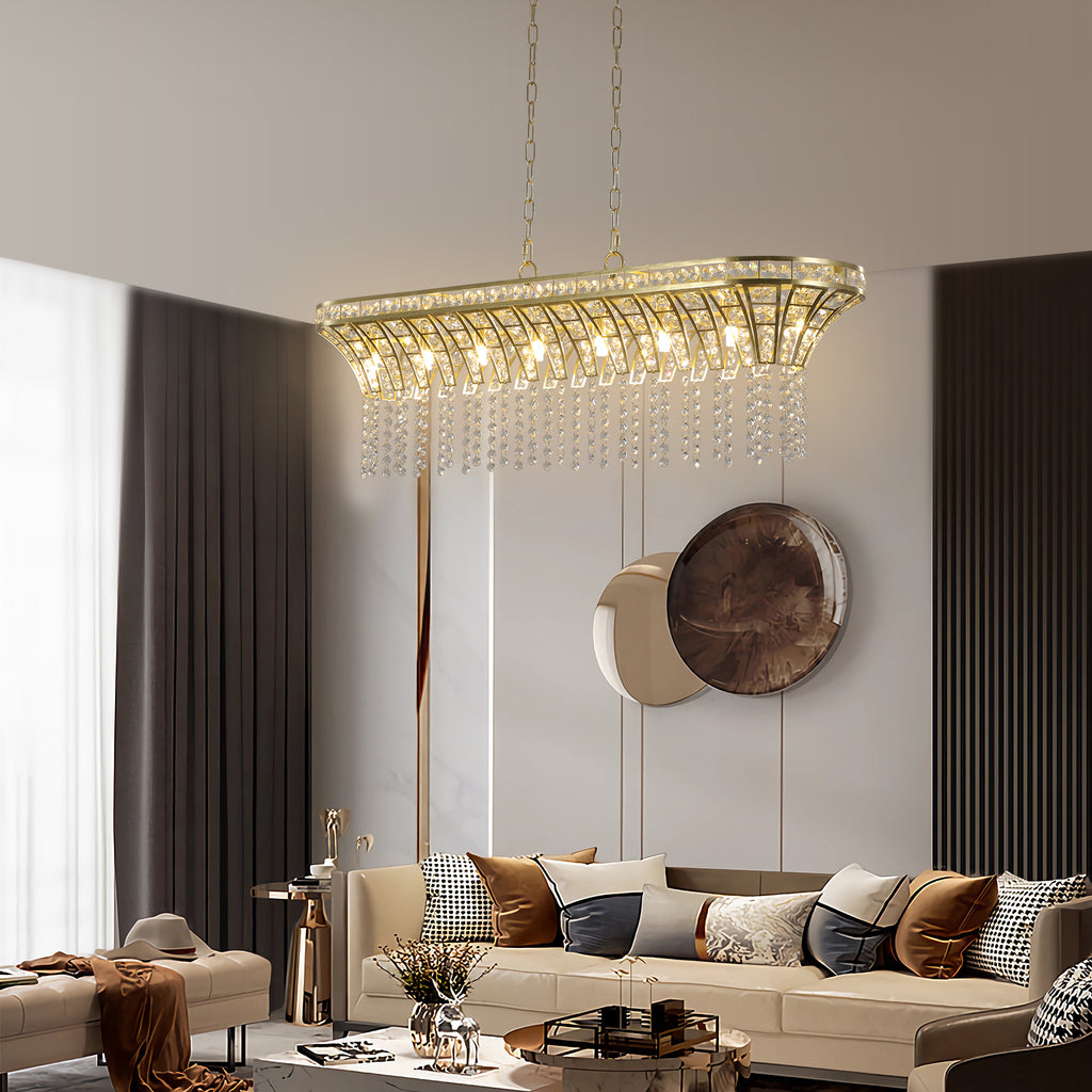 Leoglint Pendant Modern Champagne Gold Kitchen Island Light - Oval Crystal ceiling chandelier