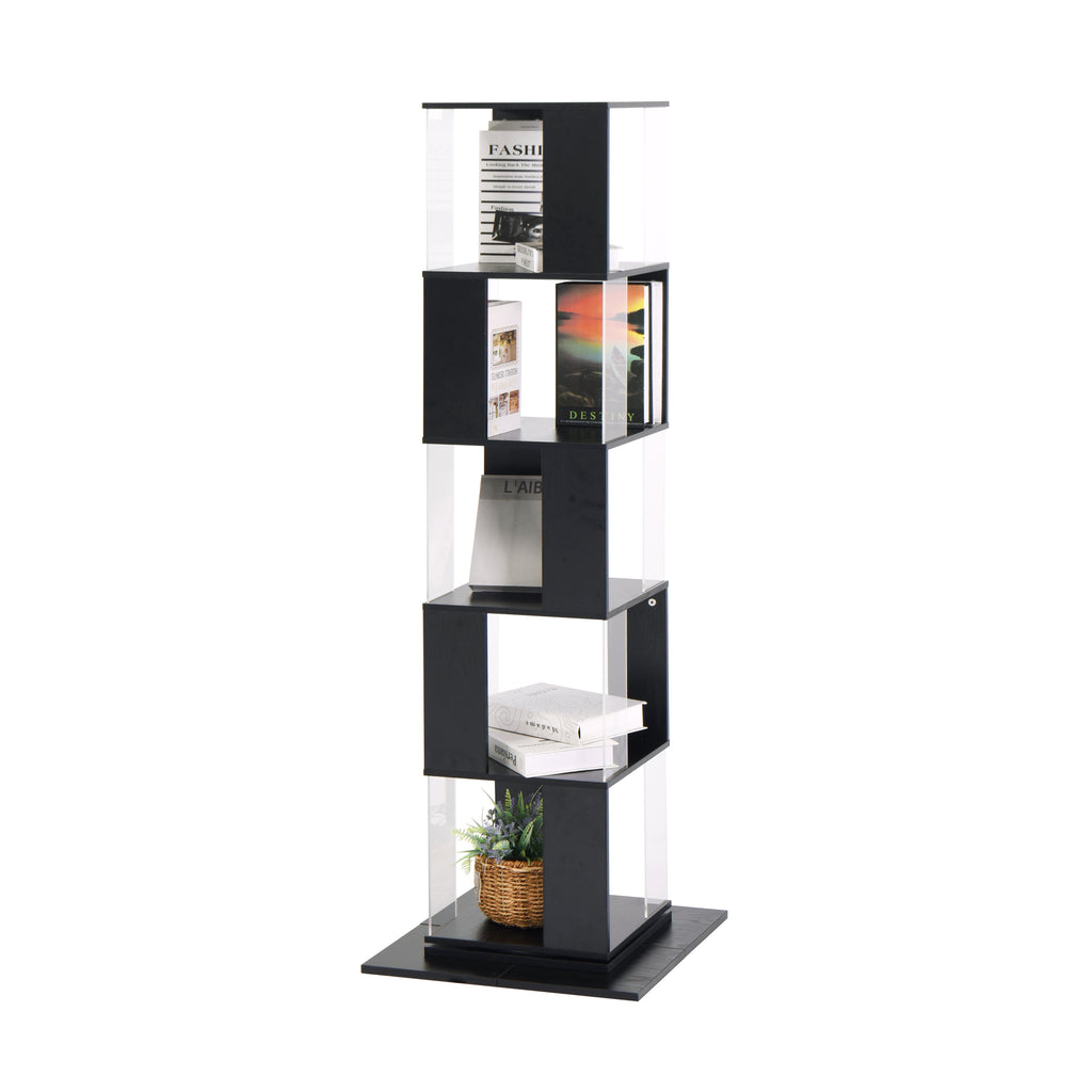 Leoglint 5 tier Rotating Bookshelf, Floor Rack Simple Bookcase  with Acrylic plate Student Multi-Function Creative Bookshelf for Living Room with anti-toppling base