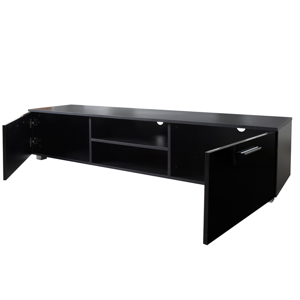 Leoglint Black TV Stand for 70 Inch TV, Media Console Entertainment Center Television Table, 2 Storage Cabinet with Open Shelves for Living Room Bedroom