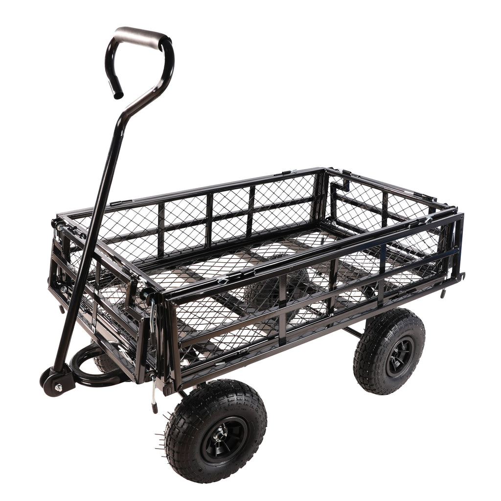 Leoglint (Black double fence utility  cart) Wagon Cart Garden cart trucks make it easier to transport firewood