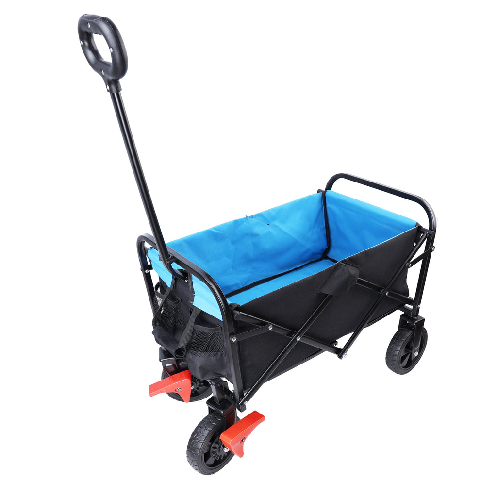 Leoglint Garden cart Mini Folding Wagon Garden Shopping Beach Cart (black+blue+brake)