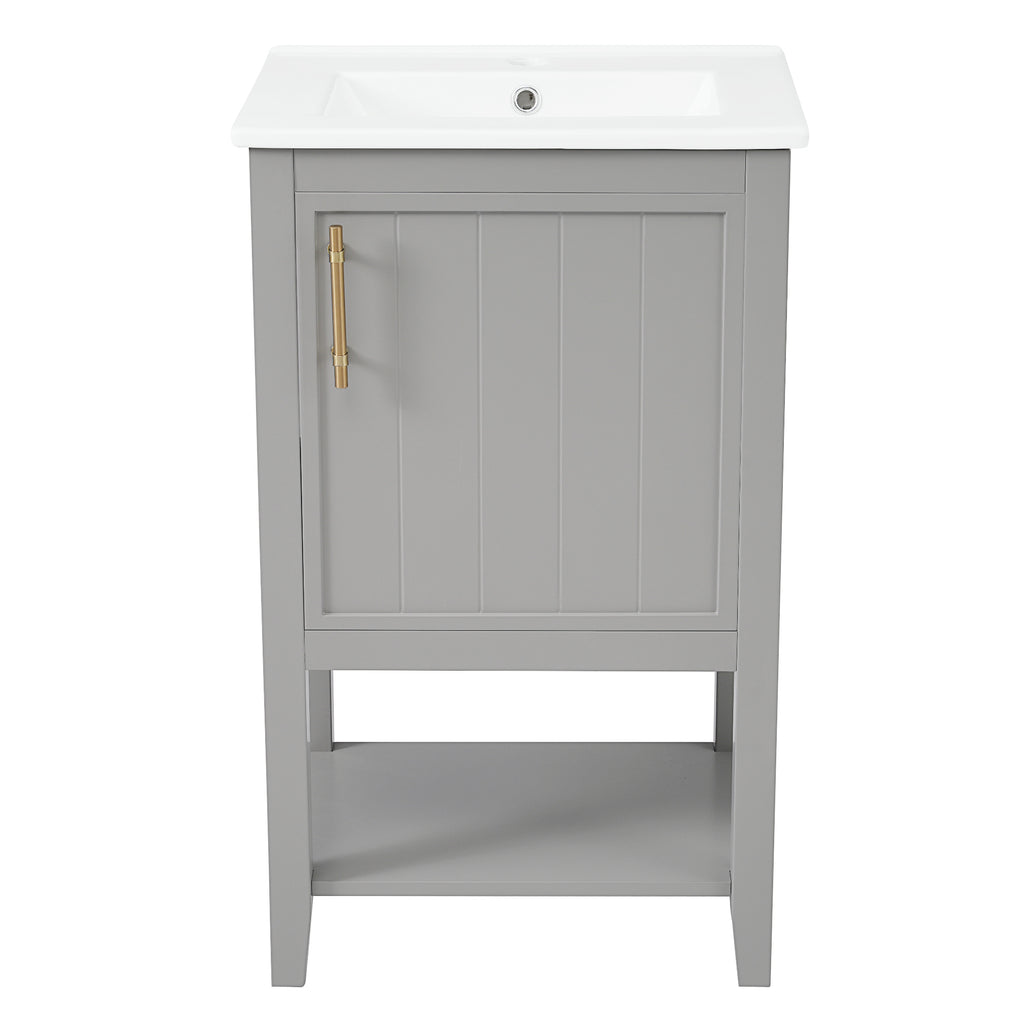 Leoglint 20" Bathroom Vanity with Sink, Bathroom Cabinet with Soft Closing Door, Storage Rack and Open Shelf, Grey