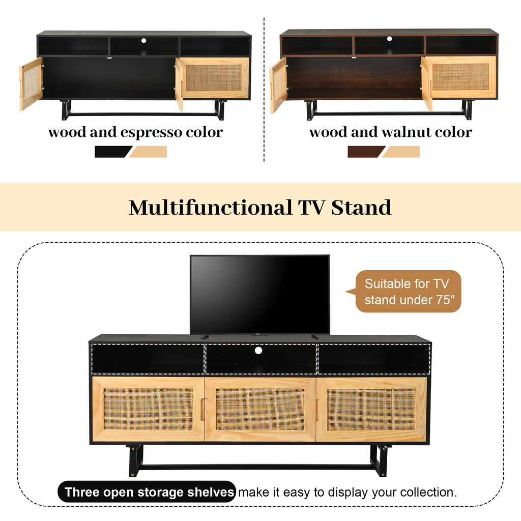 Leoglint Traditional TV Stand Farmhouse Rustic Entertainment Console for TV Up to 65" with Open and Closed Storage Space, Light Gray, 60"W*15.75"D*34.25"H