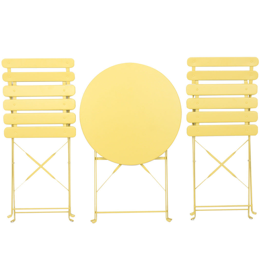 Leoglint 3 Pieces Patio Bistro Balcony Metail Outdoor Chair Table Set-Yellow