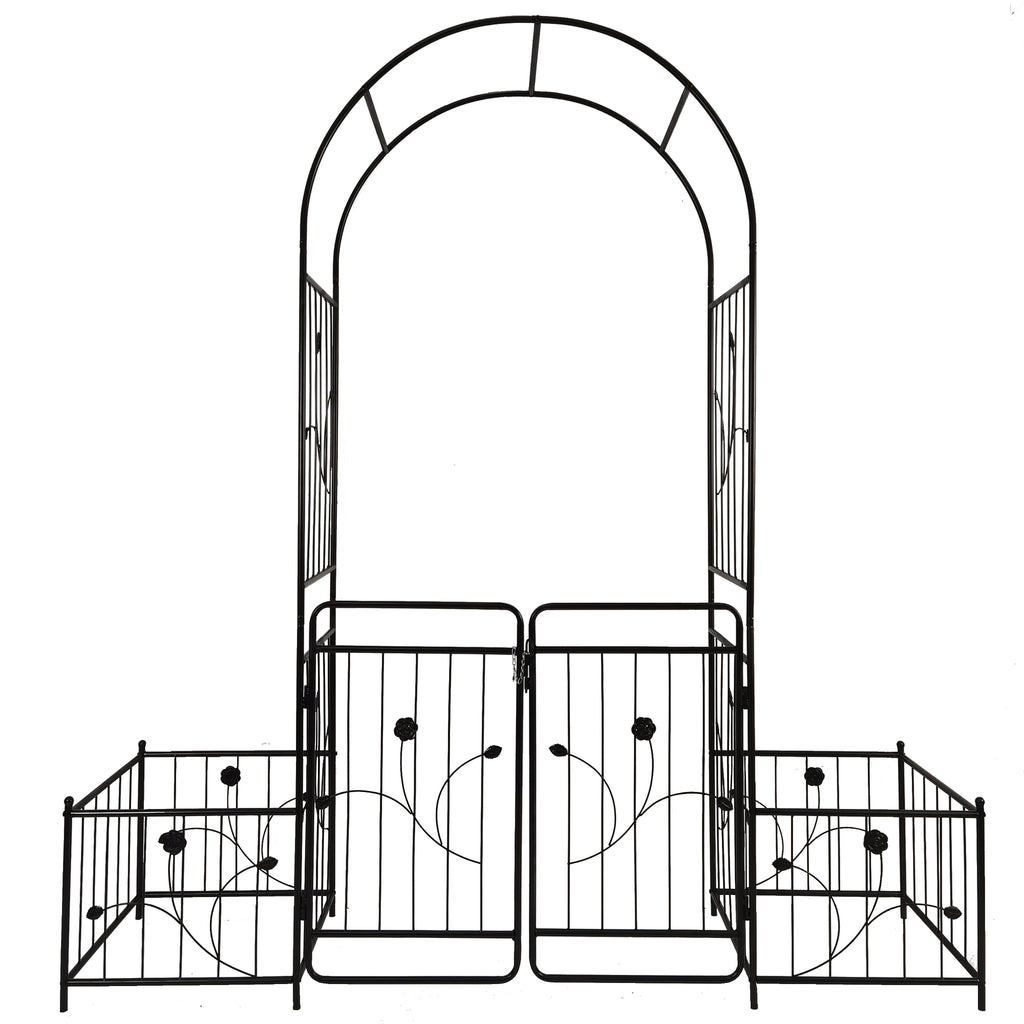 Leoglint Metal Garden Trellis with Gate 79.5'' Wide x 86.6'' High Climbing Plants Support Rose Arch Outdoor Black