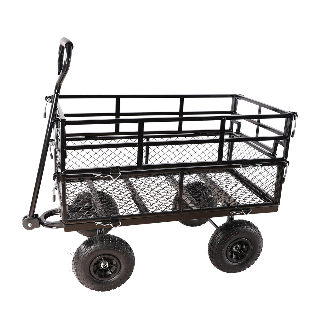 Leoglint (Black double fence utility  cart) Wagon Cart Garden cart trucks make it easier to transport firewood