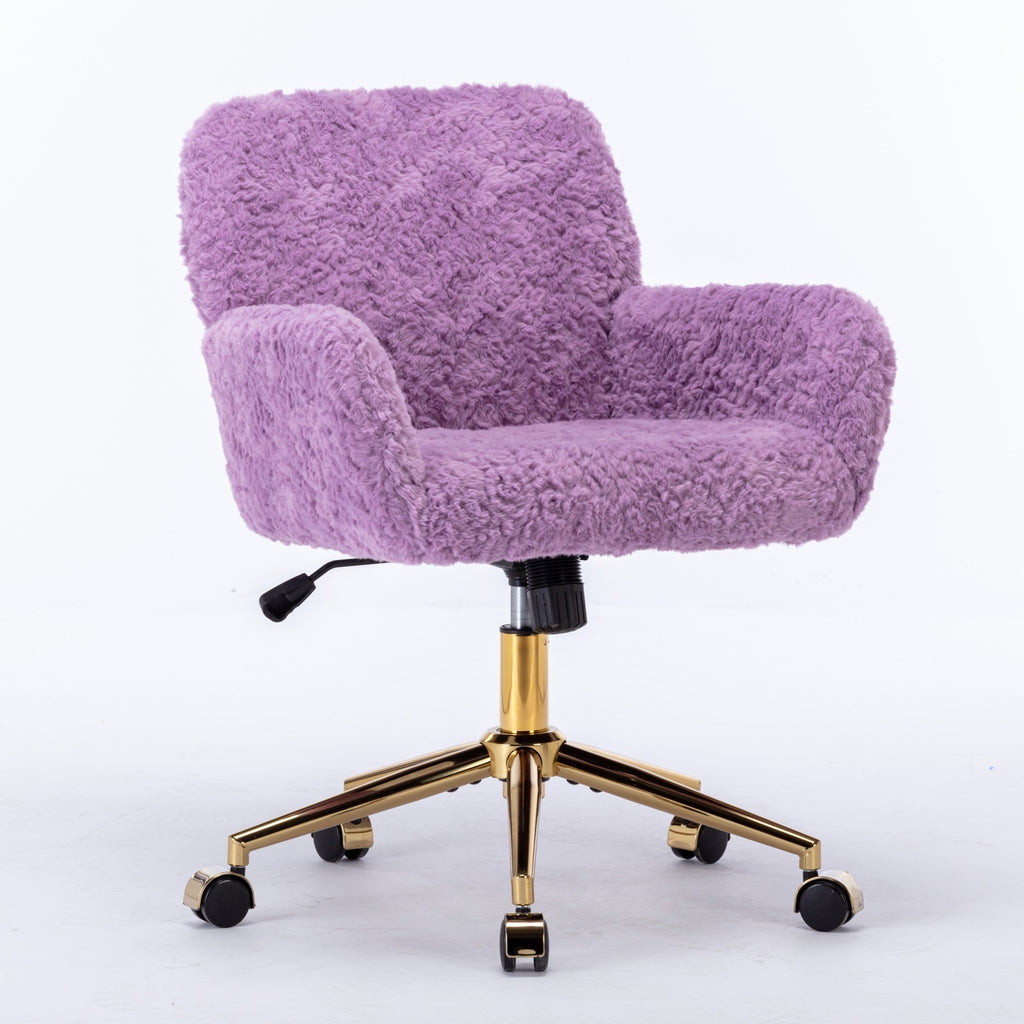 Leoglint A&A Furniture Office Chair,Artificial rabbit hair Home Office Chair with Golden Metal Base,Adjustable Desk Chair Swivel Office Chair,Vanity Chair(Violet)