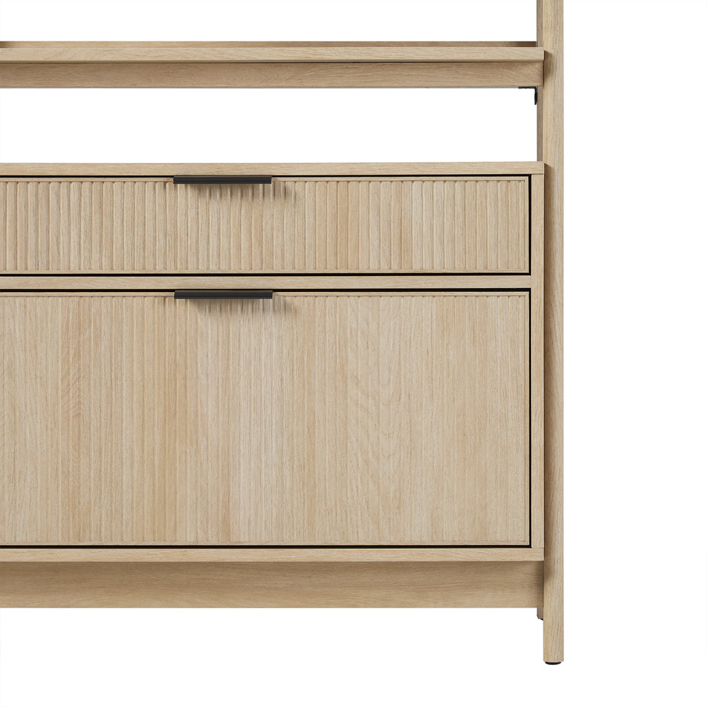 Leoglint Transitional Wide Bookshelf with Drawers on Bottom - Oak