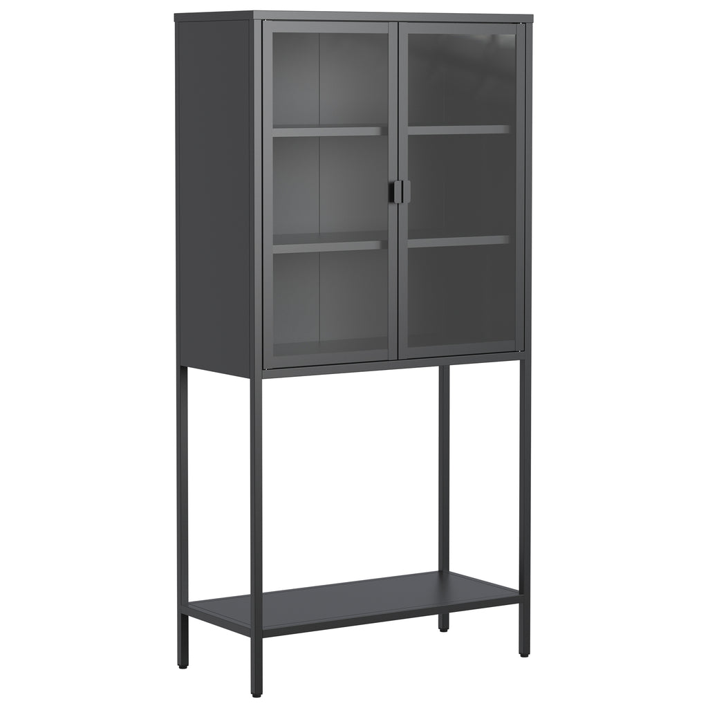 Leoglint 59"H Heavy Duty Metal Storage Cabinet,Sideboards & Buffet,Display Storage Cabinet with Glass Doors and 2 Adjustable Shelves, Tall Bookcase Modern Bookshelf Cabinet for Home Office, Living Room