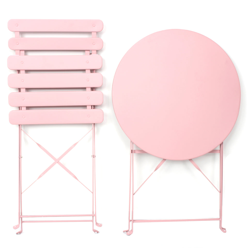 Leoglint 3 Pieces Patio Bistro Balcony Metail Outdoor Chair Table Set-Pink