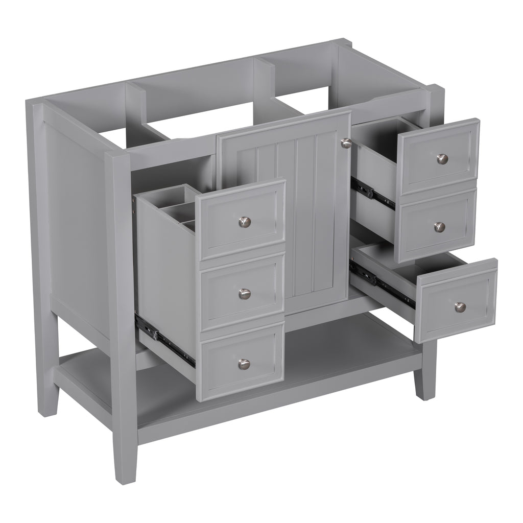 Leoglint 36" Bathroom Vanity without Sink, Cabinet Base Only, One Cabinet and three Drawers, Grey