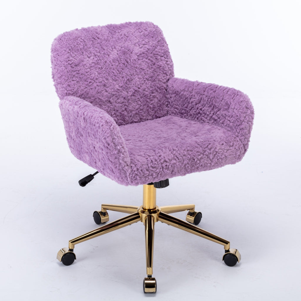 Leoglint A&A Furniture Office Chair,Artificial rabbit hair Home Office Chair with Golden Metal Base,Adjustable Desk Chair Swivel Office Chair,Vanity Chair(Violet)