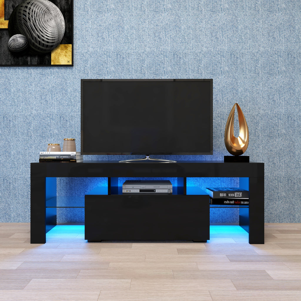 Leoglint Black TV Stand with LED RGB Lights,Flat Screen TV Cabinet, Gaming Consoles - in Lounge Room, Living Room and Bedroom(Black)