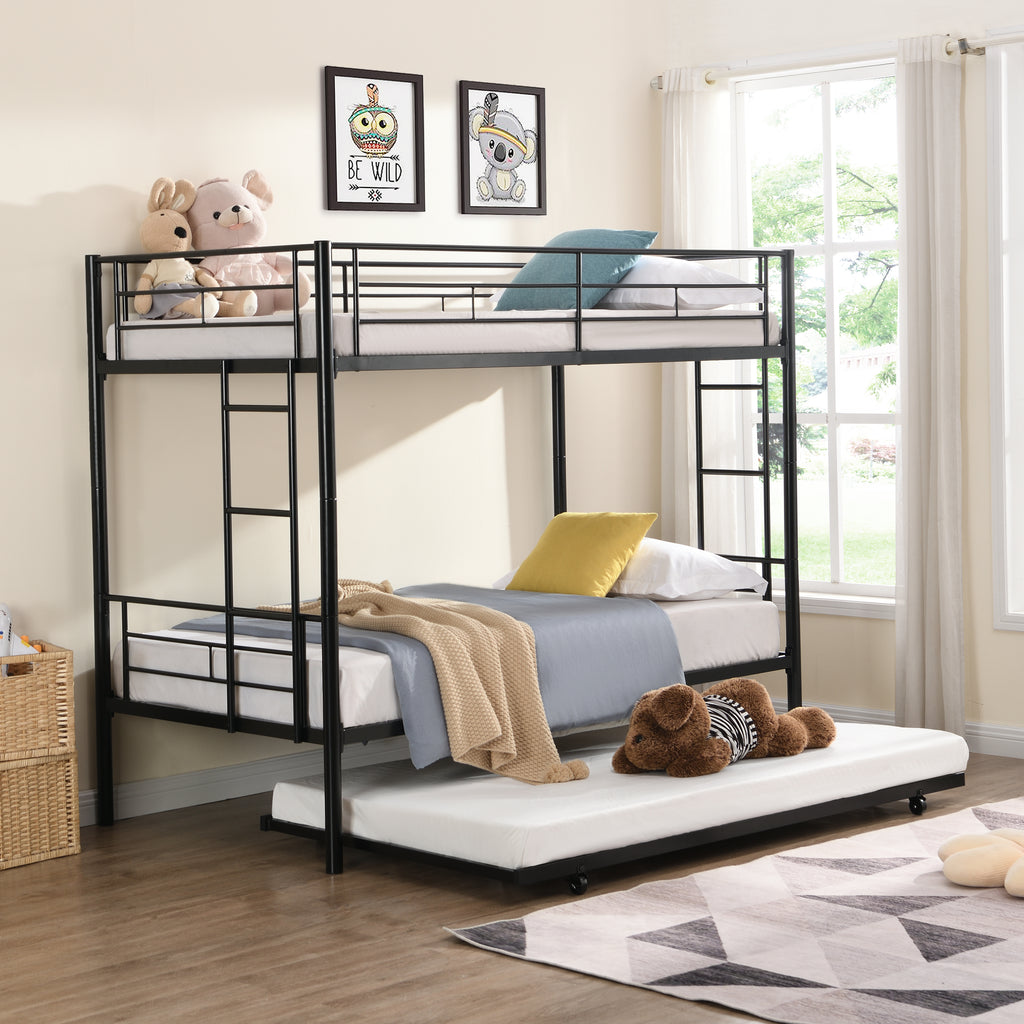 Leoglint METAL Bunk Bed Frame with trundle  Black