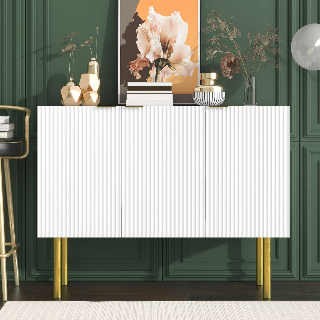 Leoglint TREXM Modern Simple & Luxury Style Sideboard Particle Board & MDF Board Cabinet with Gold Metal Legs & Handles, Adjustable Shelves for Living Room, Dining Room (White)