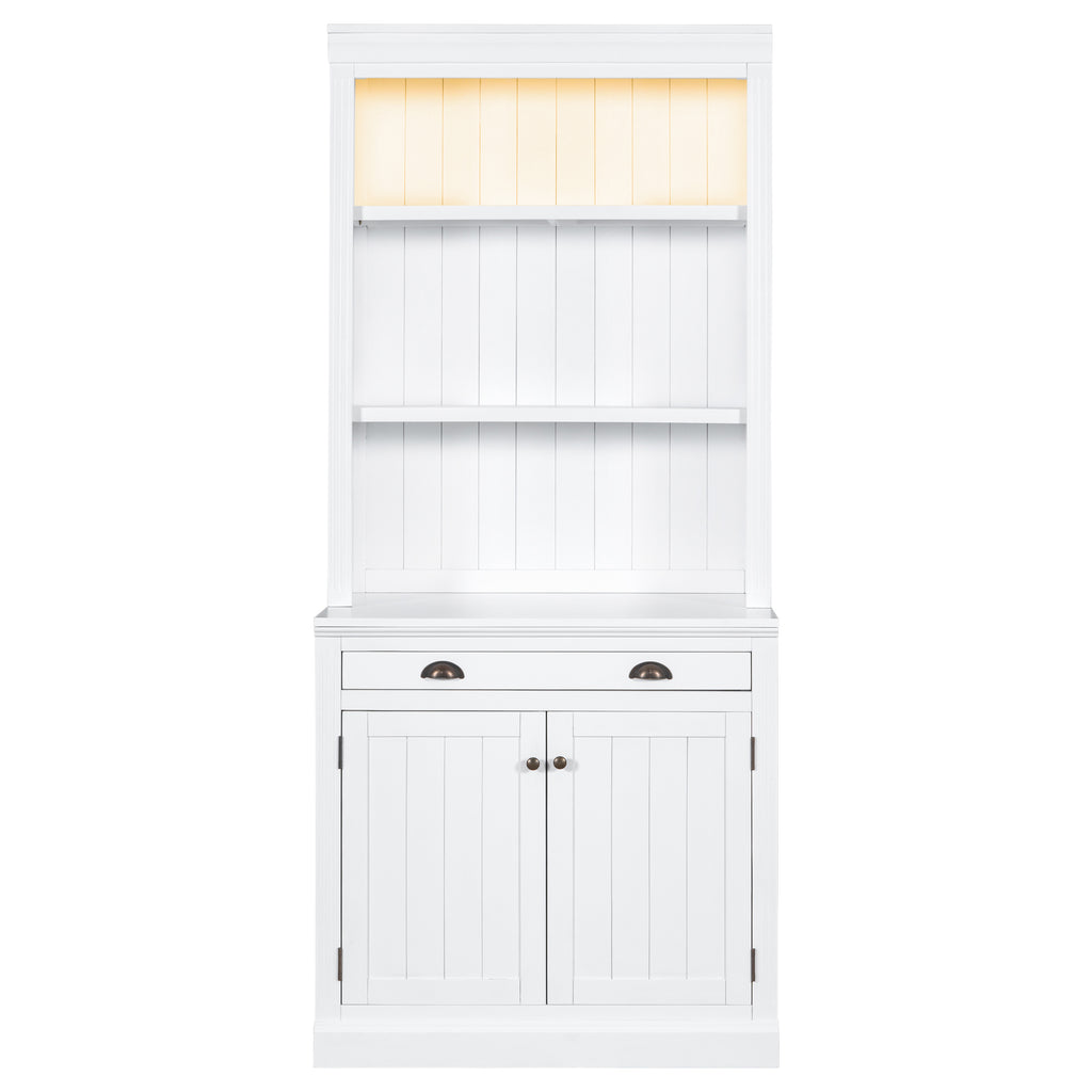 Leoglint 83.4"Tall Bookshelf with LED Lighting, Modern Bookcase with 2 Doors and 1 Drawer,Storage Bookcase with Open Shelves for Living Room,Home Office,White