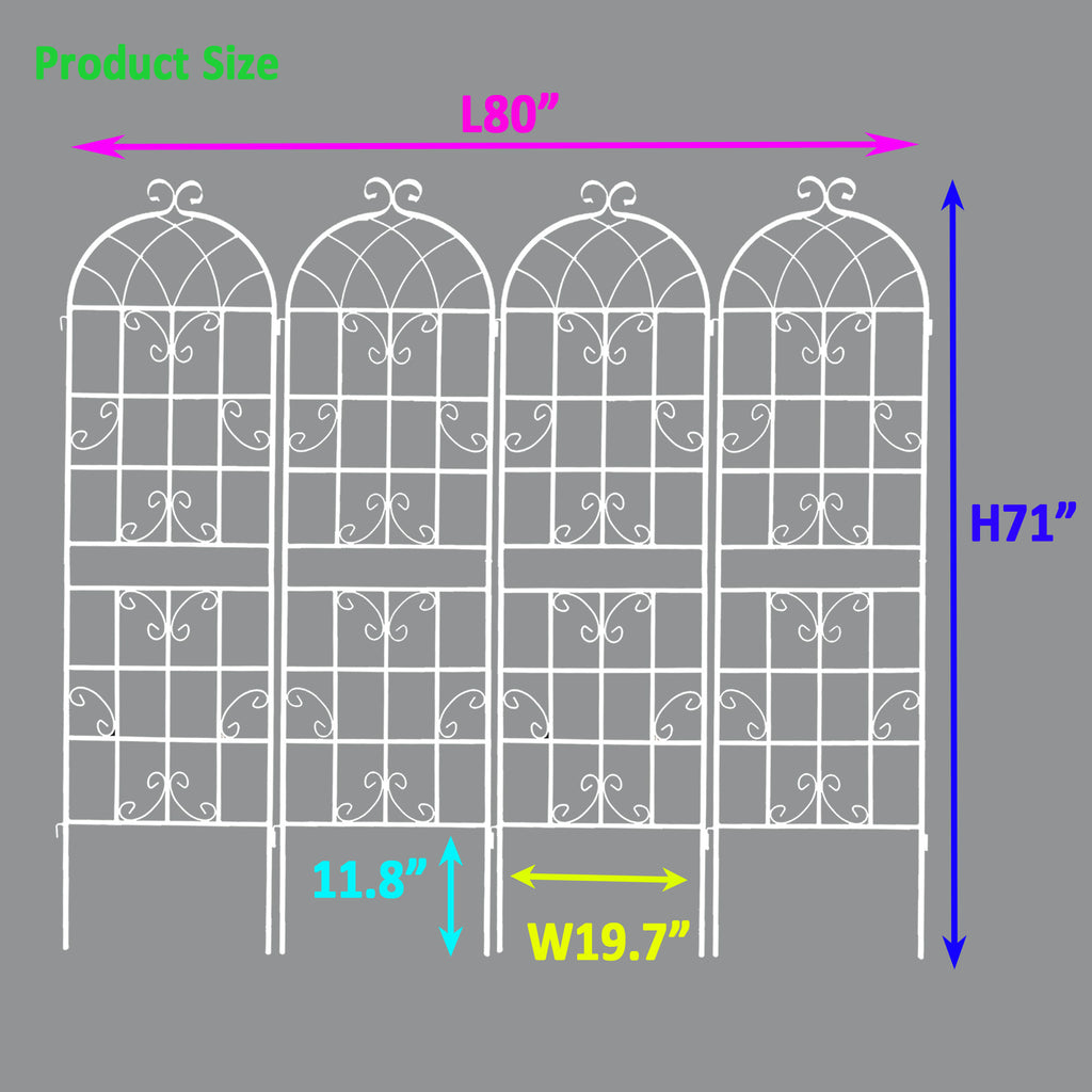 Leoglint 4 Pack Metal Garden Trellis 71" x 19.7" Rustproof Trellis for Climbing Plants Outdoor Flower Support Cream White