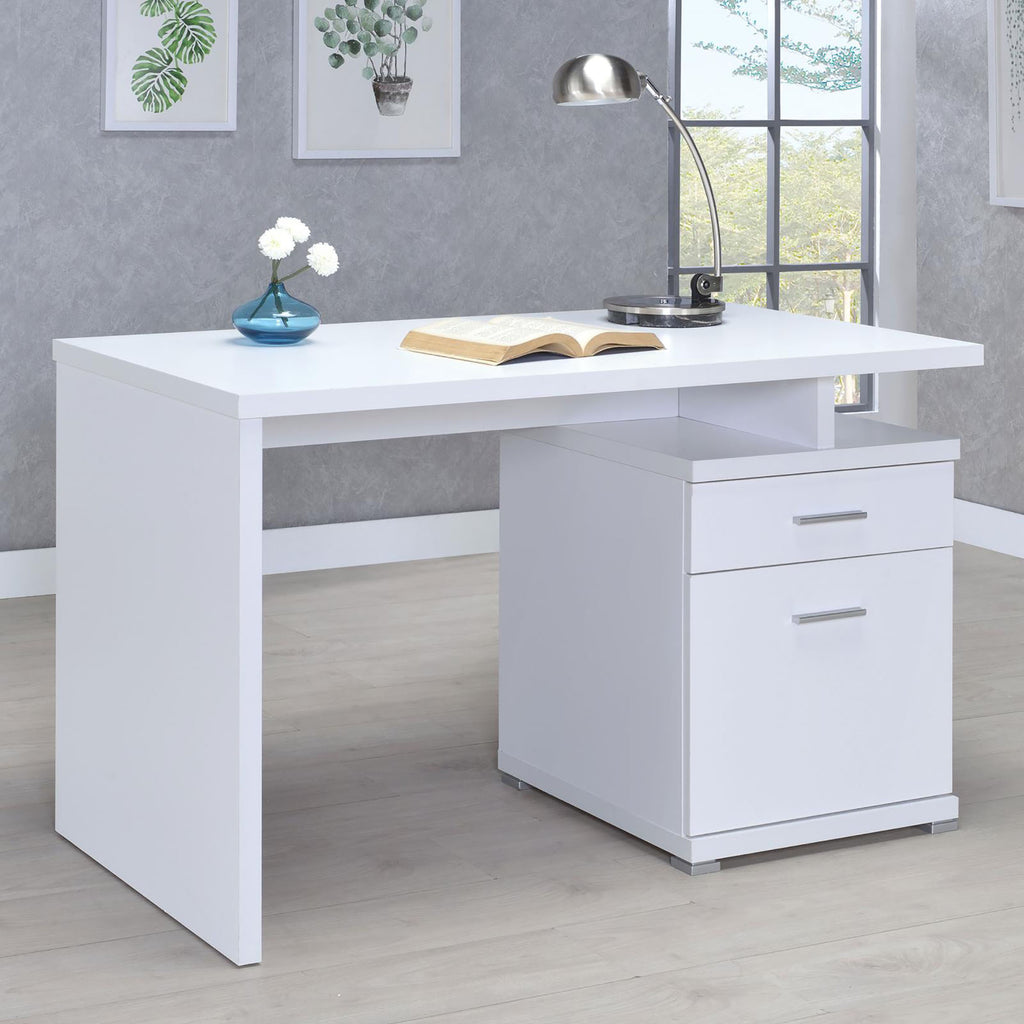 Leoglint White 2-Drawer Reversible Office Desk