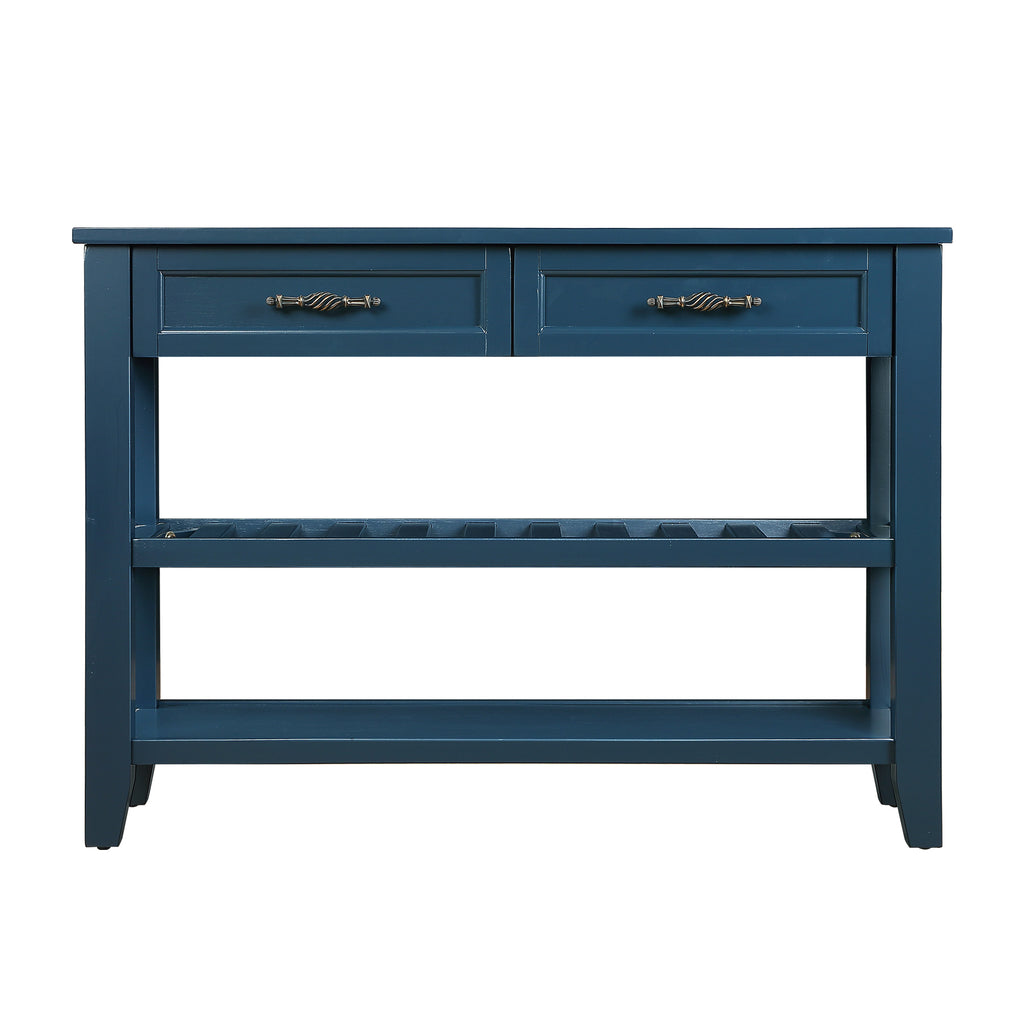 Leoglint Console Sofa Table with 2 Storage Drawers and 2 Tiers Shelves, Mid-Century Style 42'' Solid Wood Buffet Sideboard for Living Room Furniture Kitchen Dining Room Entryway Hallway,Navy Blue