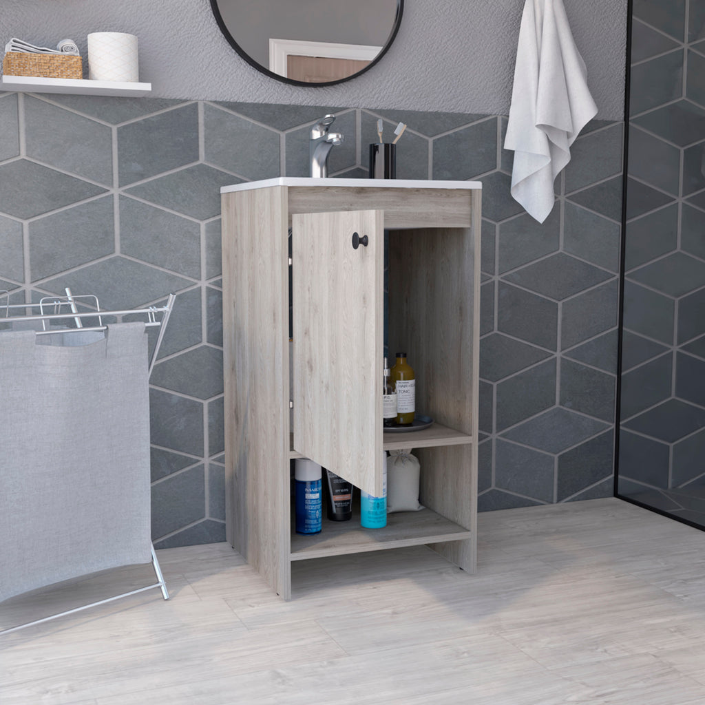 Leoglint Jane Bathroom Vanity, Single Door Cabinet, Two Shelves -Light Gray