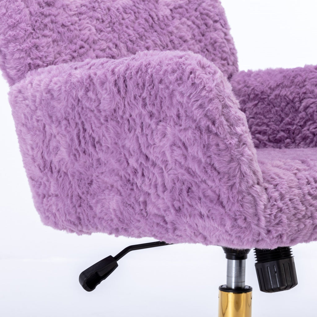 Leoglint A&A Furniture Office Chair,Artificial rabbit hair Home Office Chair with Golden Metal Base,Adjustable Desk Chair Swivel Office Chair,Vanity Chair(Violet)