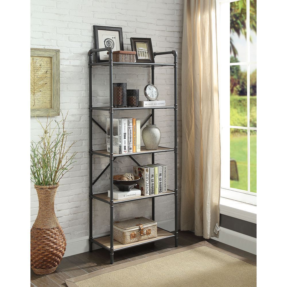 Leoglint ACME Itzel Bookshelf in Antique Oak & Sandy Gray 97164