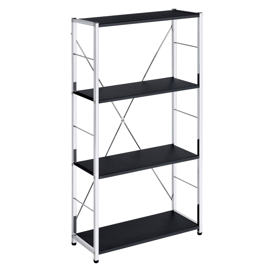 Leoglint Black and Chrome 4-Tier Rectangular Bookshelf