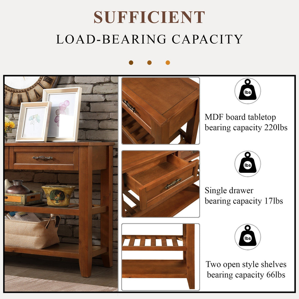 Leoglint Console Sofa Table with 2 Storage Drawers and 2 Tiers Shelves, Mid-Century Style 42'' Solid Wood Buffet Sideboard for Living Room Furniture Kitchen Dining Room Entryway Hallway, Brown