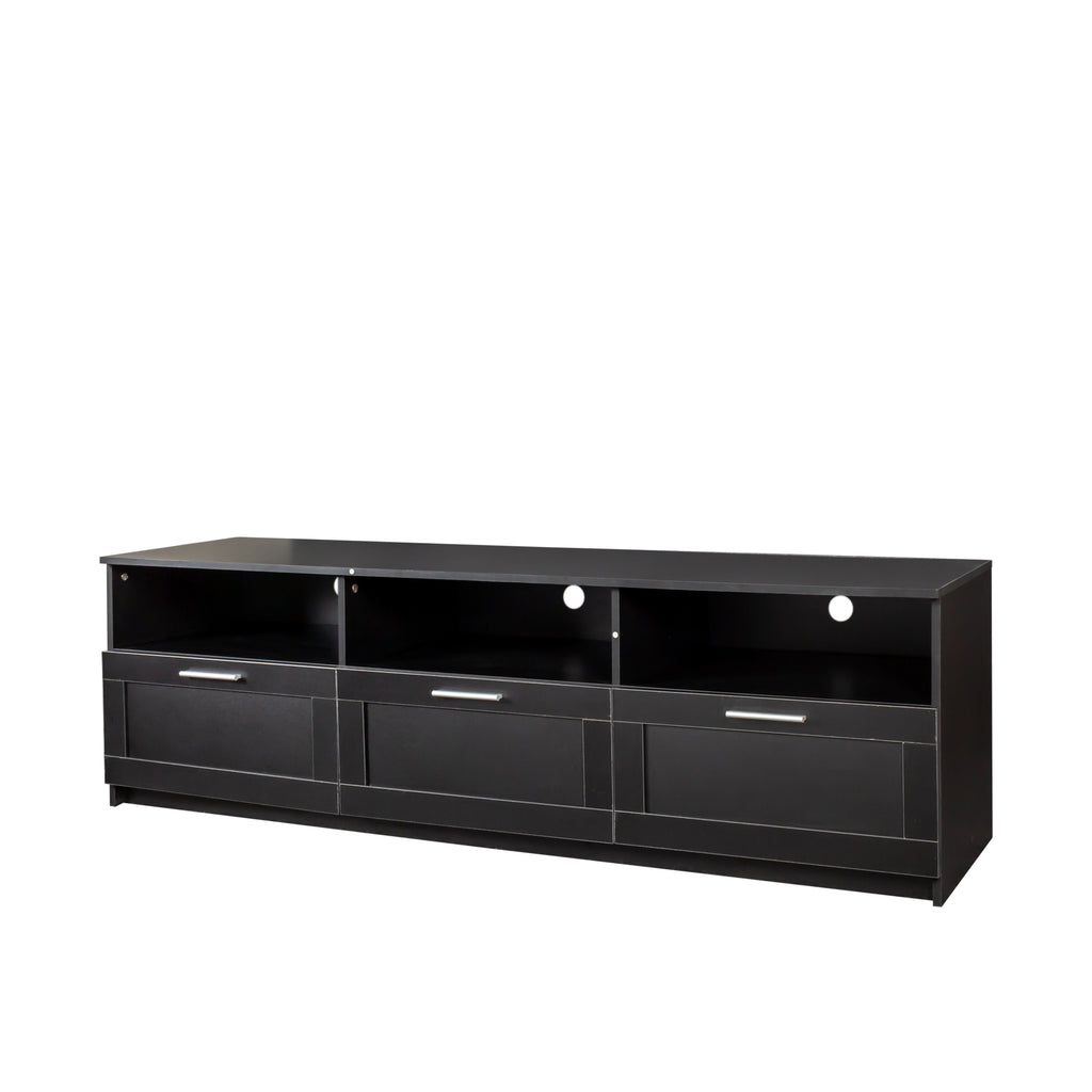 Leoglint Black modern minimalist TV cabinet 80 inch TV stand, open locker Living Room Bedroom