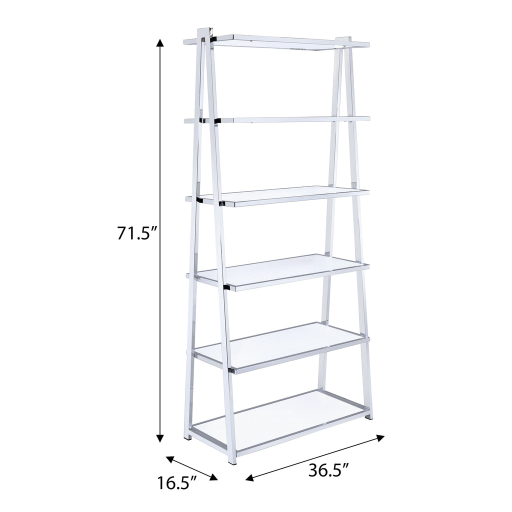 Leoglint White and Chrome Bookshelf with 6 Shelves