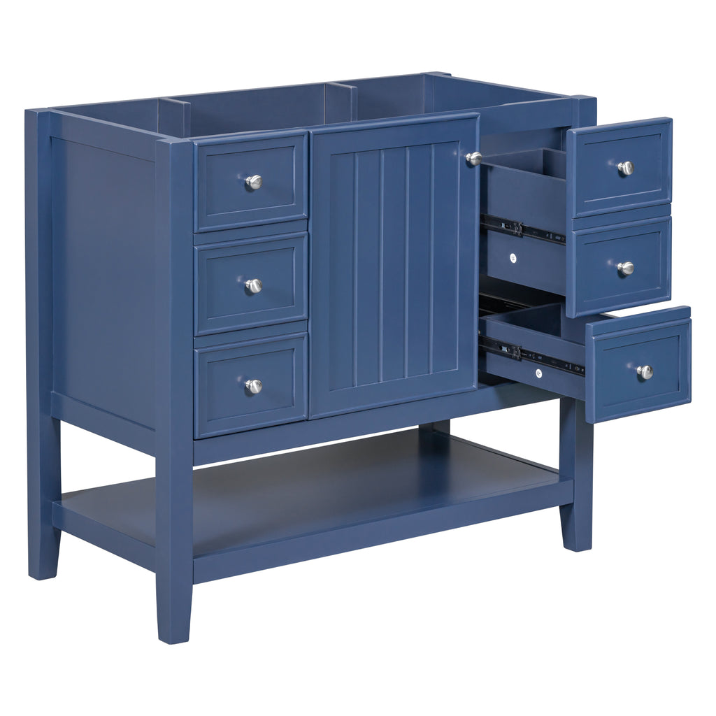 Leoglint 36" Bathroom Vanity without Sink, Cabinet Base Only, One Cabinet and three Drawers, Blue