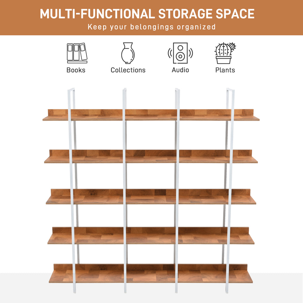 Leoglint 5 Tier Bookcase Home Office Open Bookshelf, Vintage Industrial Style Shelf, MDF Board, White Metal Frame, Brown