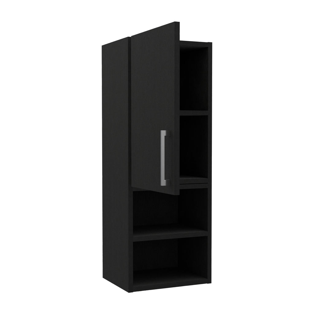 Leoglint Medicine 31H" Single Door Cabinet, Two External Shelves, Two Interior Shelves, Black