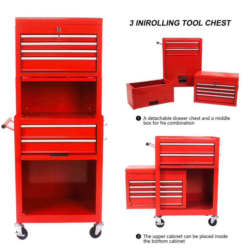 Leoglint High Capacity Rolling Tool Chest with Wheels and Drawers, 6-Drawer Tool Storage Cabinet--RED