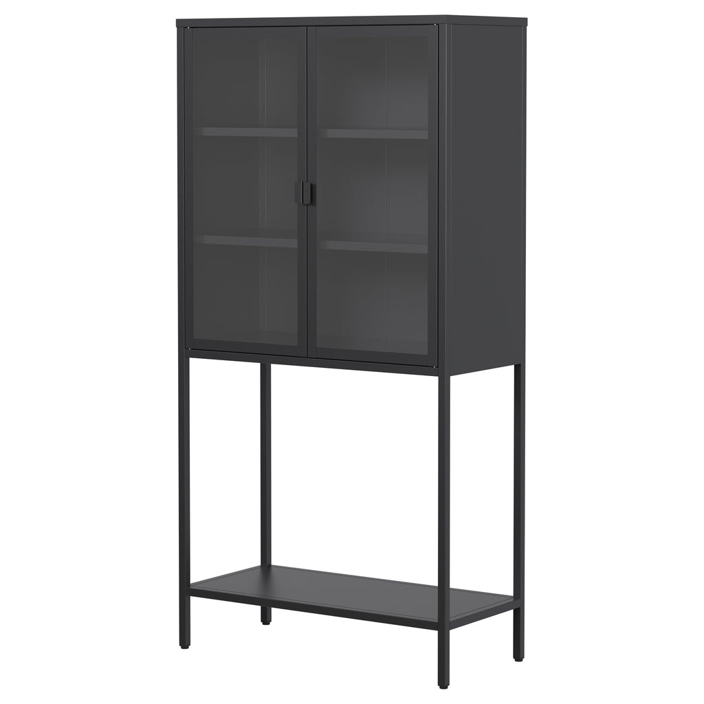 Leoglint 59"H Heavy Duty Metal Storage Cabinet,Sideboards & Buffet,Display Storage Cabinet with Glass Doors and 2 Adjustable Shelves, Tall Bookcase Modern Bookshelf Cabinet for Home Office, Living Room