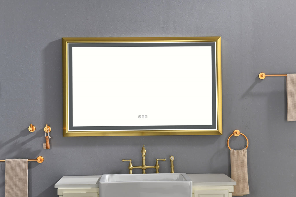 Leoglint 48 in. W x 30 in. H Oversized Rectangular Gold Framed LED Mirror Anti-Fog Dimmable Wall Mount Bathroom Vanity Mirror   Wall Mirror Kit For Gym And Dance Studio