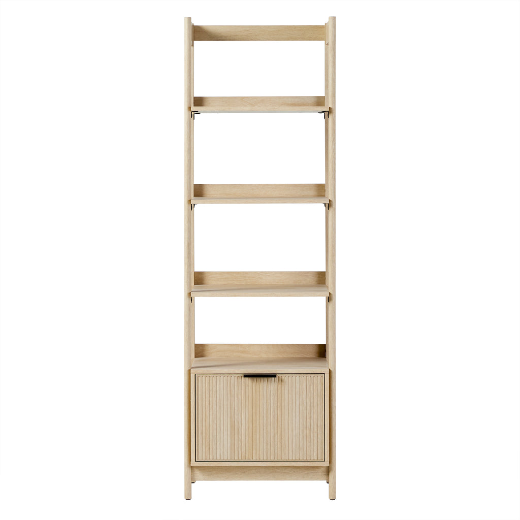 Leoglint Transitional Narrow Bookshelf with Drawer on Bottom - Oak