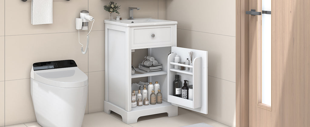 Leoglint 20" Bathroom Vanity with Sink, Bathroom Cabinet with Soft Closing Door, Storage Rack and Adjustable Shelve, White