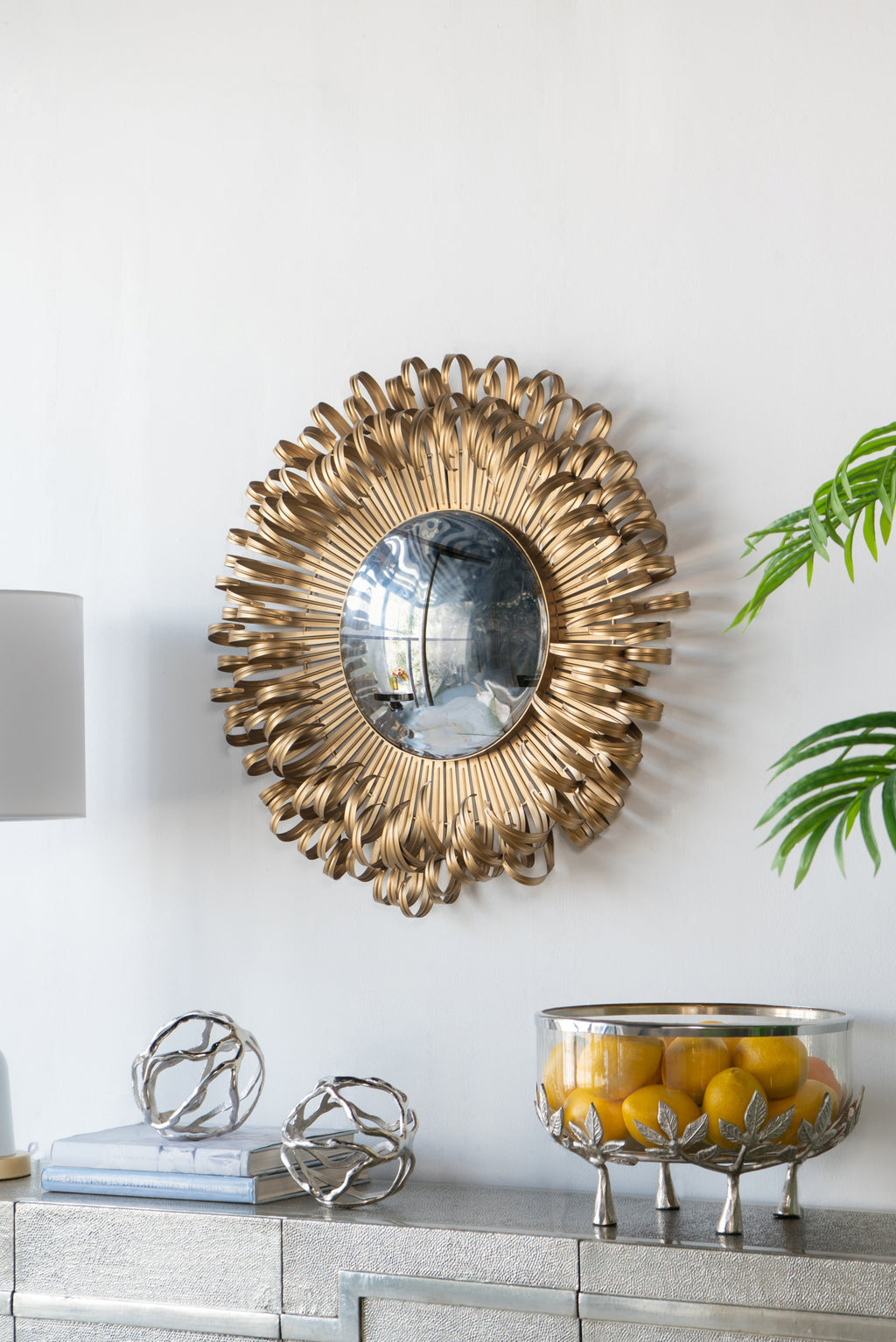 Leoglint 27" in Sunburst Design Wall Mirror Decorative Golden Finish for Entryway, Modern Living room