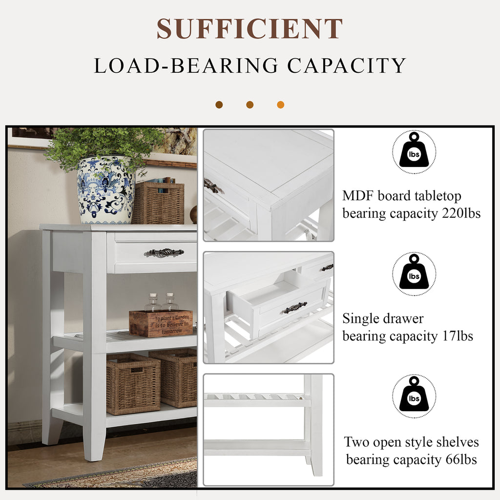 Leoglint Console Sofa Table with 2 Storage Drawers and 2 Tiers Shelves, Mid-Century Style 42'' Solid Wood Buffet Sideboard for Living Room Furniture Kitchen Dining Room Entryway Hallway, Antique White