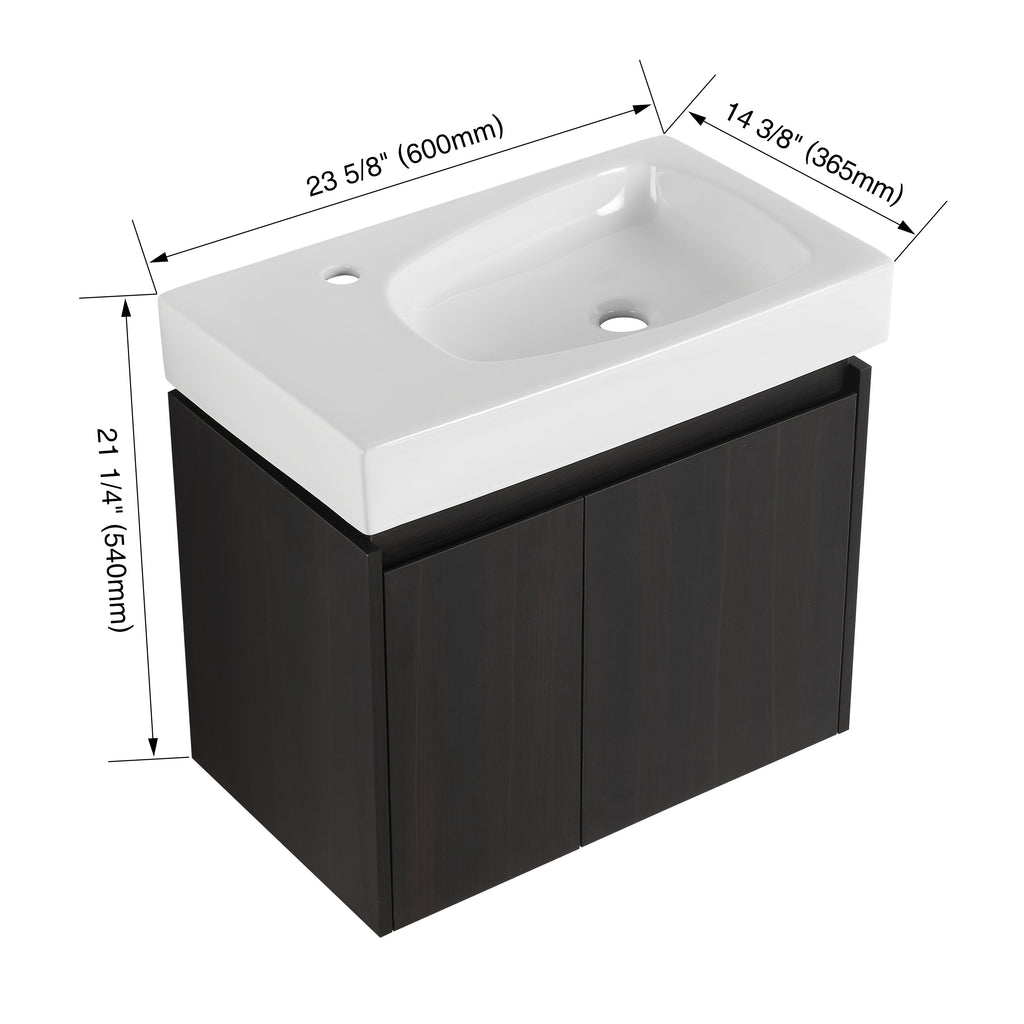 Leoglint 24 Inch Bathroom Vanity with Basin, Wall Mounted Floating Vanity Sink Combo, Wooden Storage Cabinet with Double Doors for Bathroom,Black