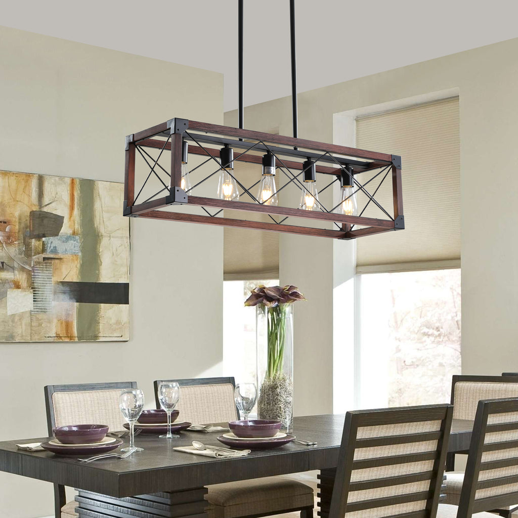 Leoglint Pendant 5-Light Retro Farmhouse Chandelier For Kitchen, Living room, Dining room Red(No Bulbs)