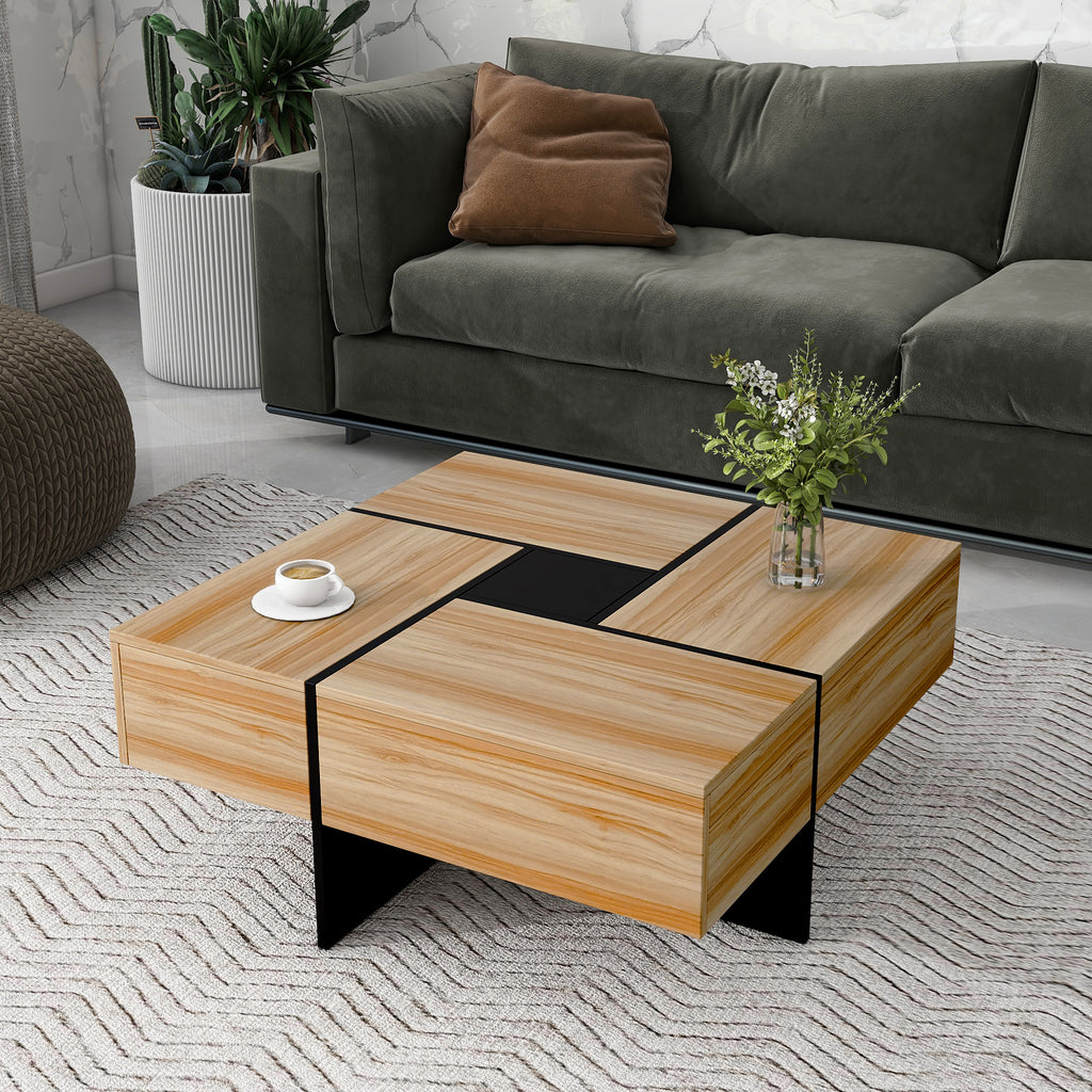 Leoglint ON-TREND Unique Design Coffee Table with 4 Hidden Storage Compartments, Square Cocktail Table with Extendable Sliding Tabletop, UV High-gloss Design Center Table for Living Room, 31.5"x 31.5"