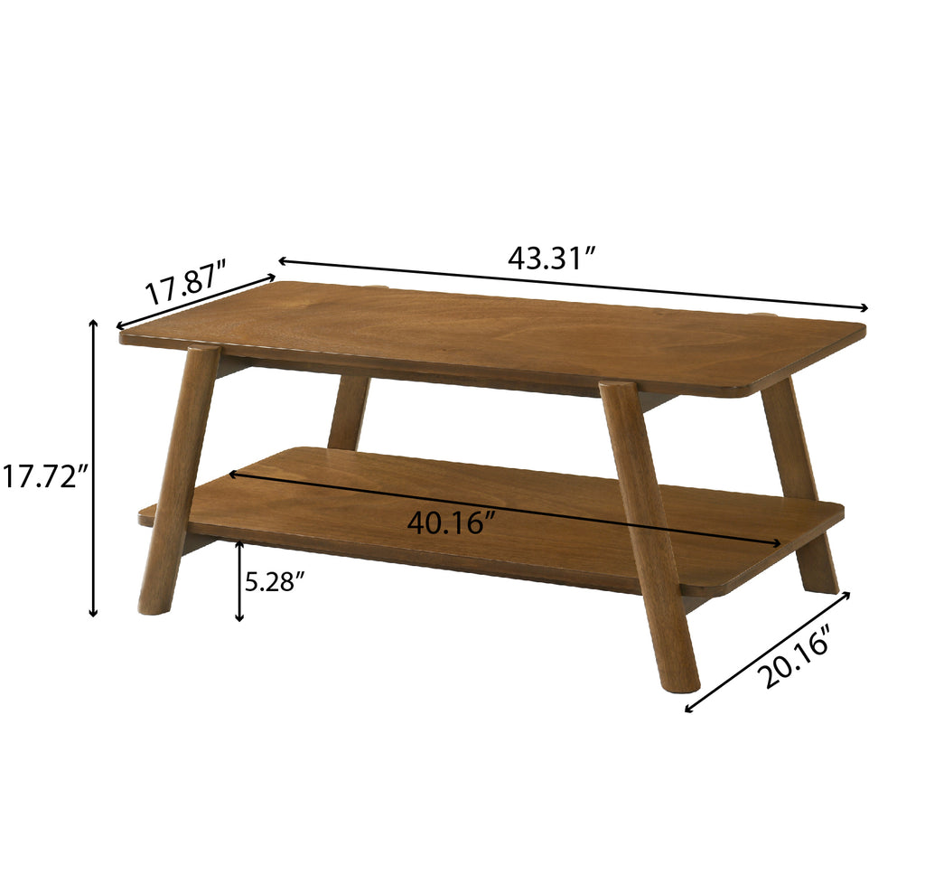 Leoglint Metz Mid-Century Modern Wood Shelf Coffee Table, Walnut Finish