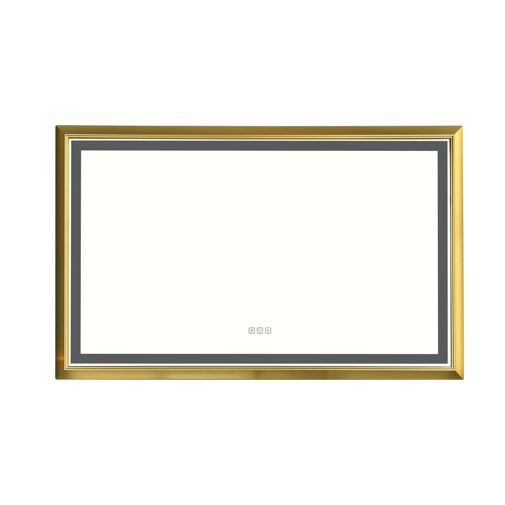 Leoglint 48 in. W x 30 in. H Oversized Rectangular Gold Framed LED Mirror Anti-Fog Dimmable Wall Mount Bathroom Vanity Mirror   Wall Mirror Kit For Gym And Dance Studio