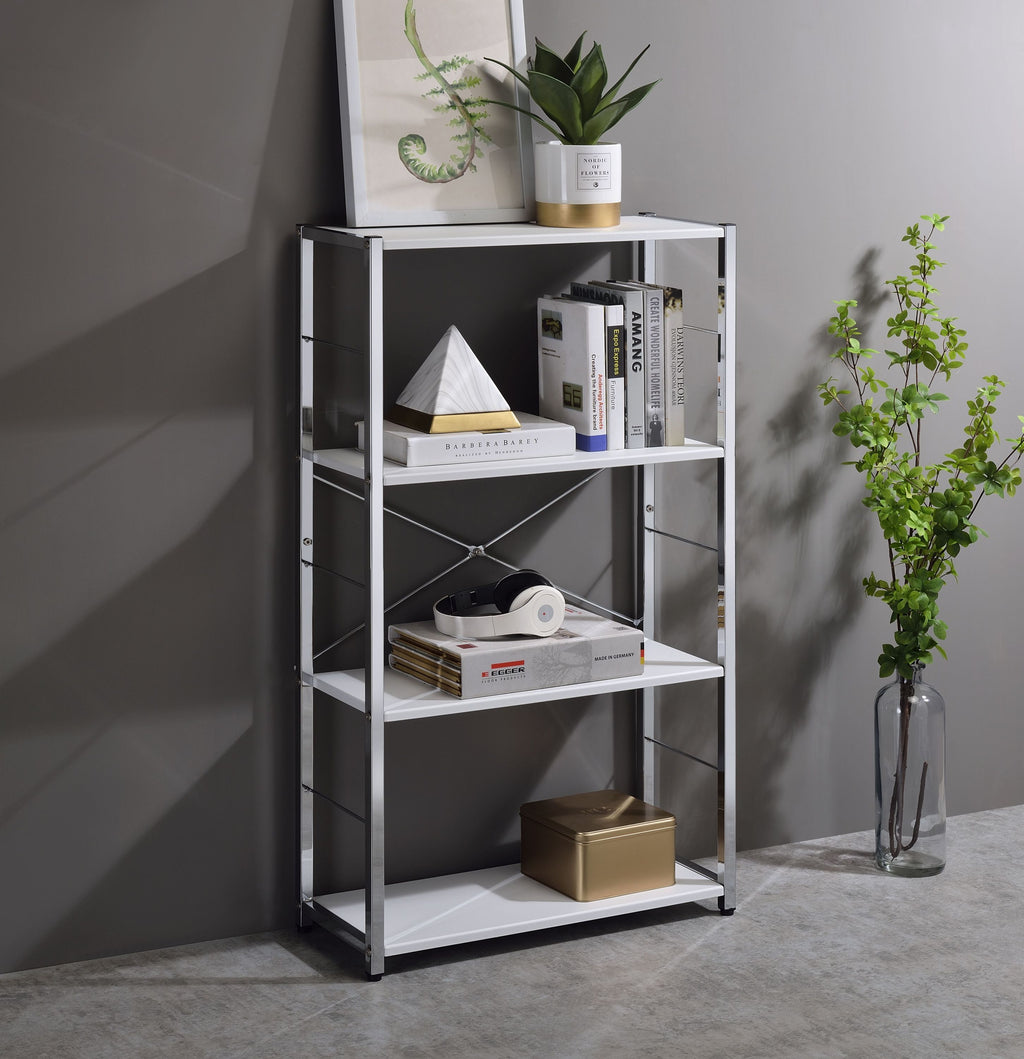 Leoglint ACME Tennos Bookshelf, White & Chrome Finish 93192