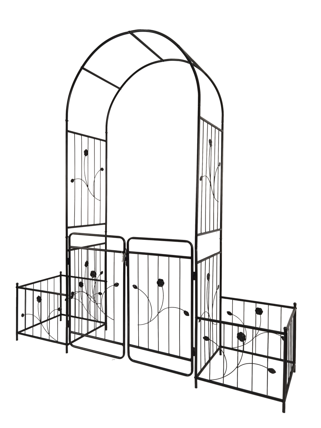 Leoglint Metal Garden Trellis with Gate 79.5'' Wide x 86.6'' High Climbing Plants Support Rose Arch Outdoor Black