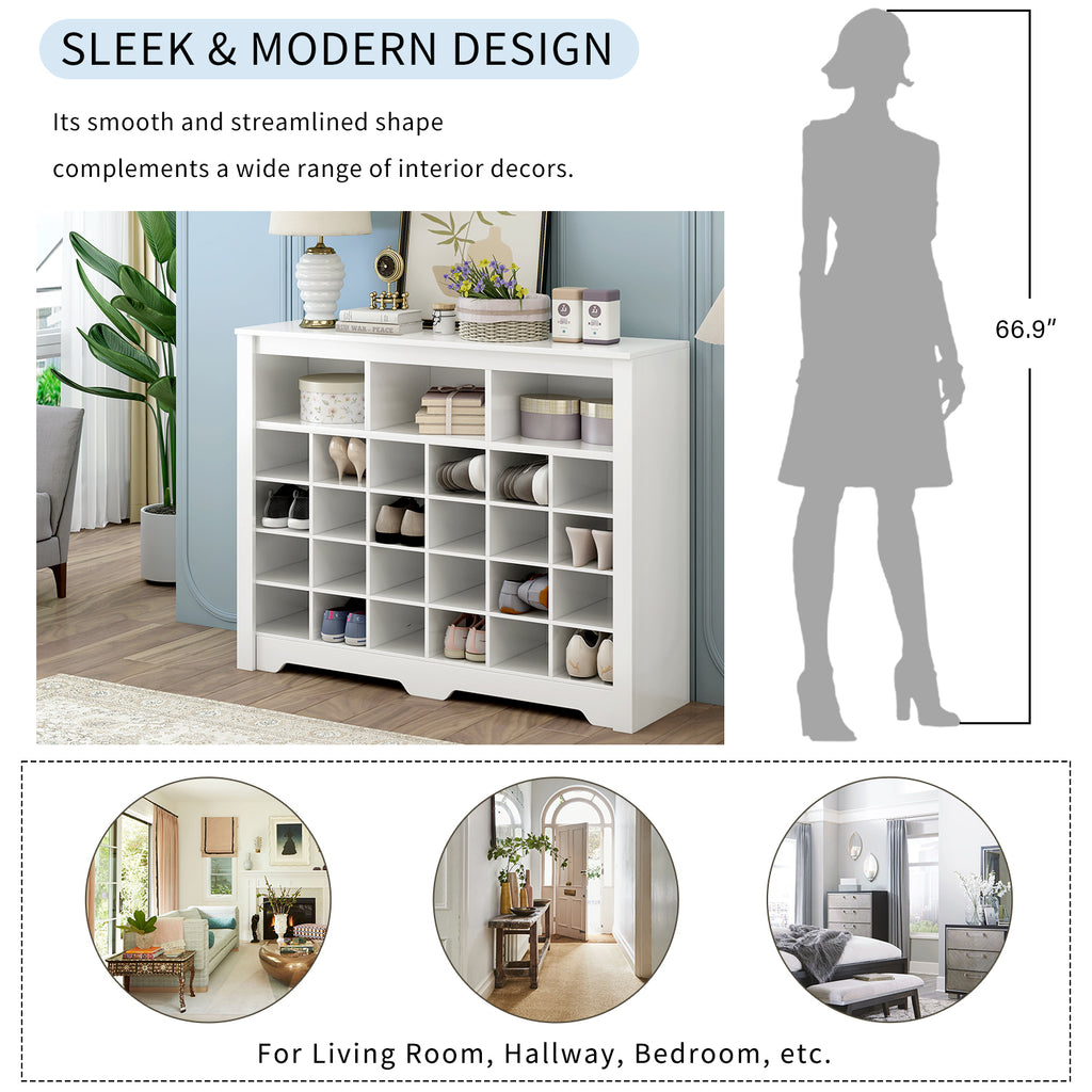 Leoglint ON-TREND Sleek Design 24 Shoe Cubby Console, Modern Shoe Cabinet with Curved Base, Versatile Sideboard with High-quality for Hallway, Bedroom, Living Room, White