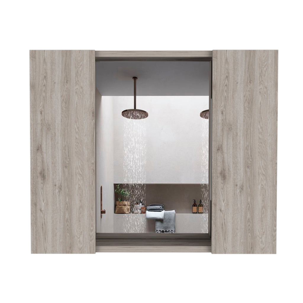 Leoglint Artemisa Medicine Cabinet, Double Door, Mirror, One External Shelf  -Light Gray